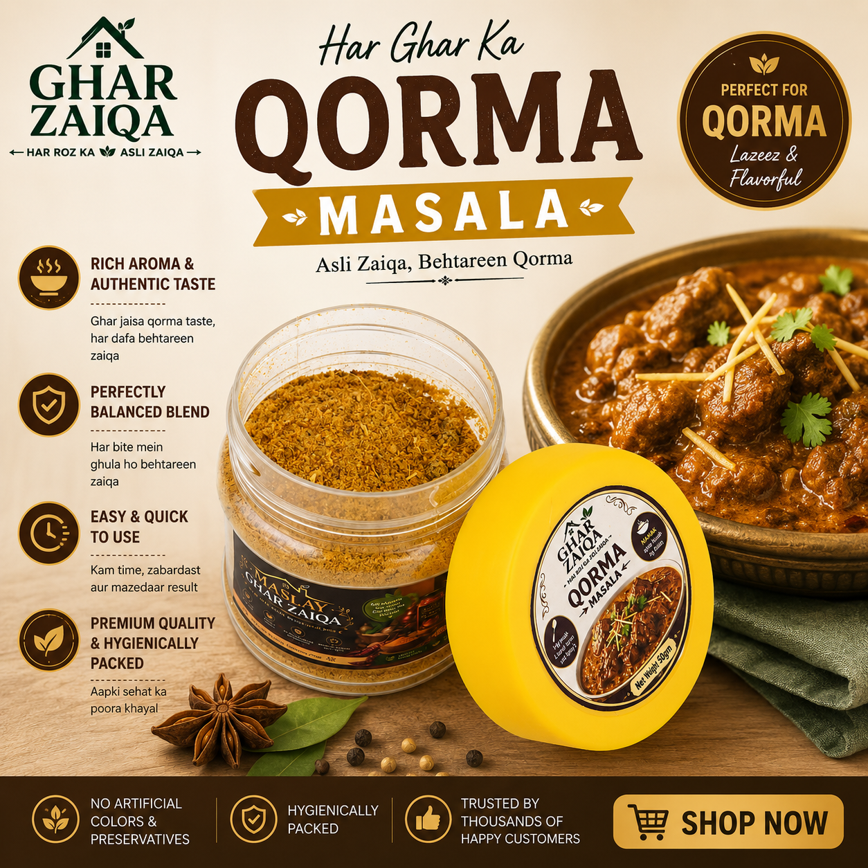 Ghar Zaiqa Qorma + Biryani Masala Combo (2 Jars) – Premium Spice Blend