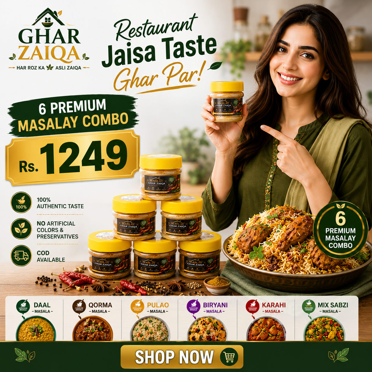Ghar Zaiqa | Restaurant Jaisa Taste Ghar Par | 6 Premium  Masalay Combo