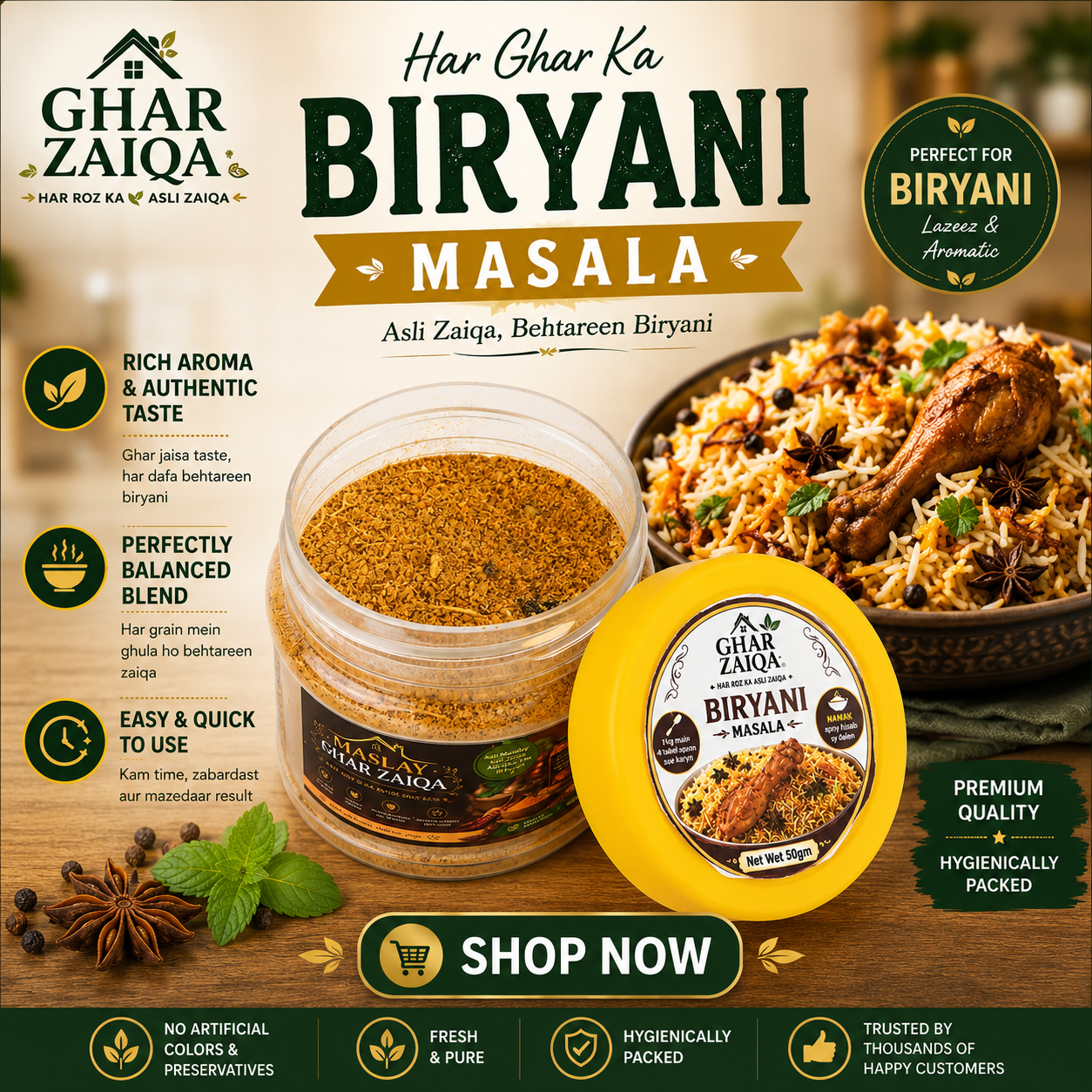 Ghar Zaiqa Qorma + Biryani Masala Combo (2 Jars) – Premium Spice Blend