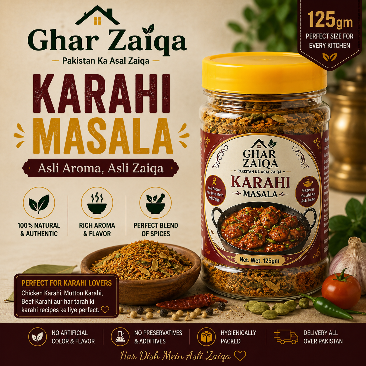 Karahi Masala 125gm – Restaurant Style Karahi Ka Asli Zaiqa | Ghar Zaiqa